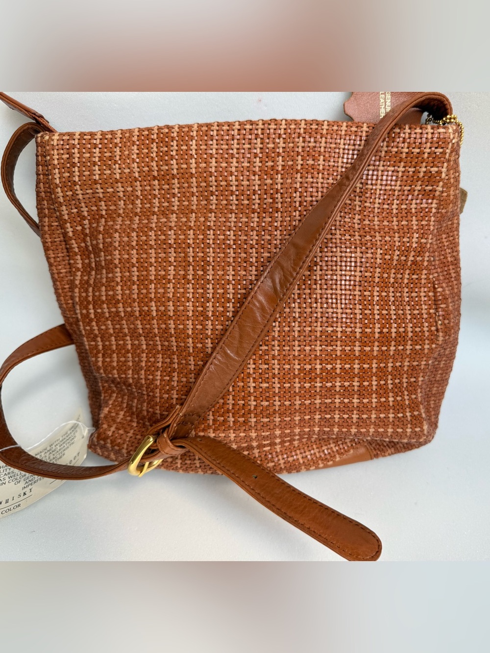 NWT Vintage Cee Klein Woven Crossbody Bag Boho Basketweave Whisky Brown Purse